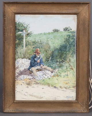 J H Scott, watercolour "The Road Mender" signed, 33cm x 23cm 