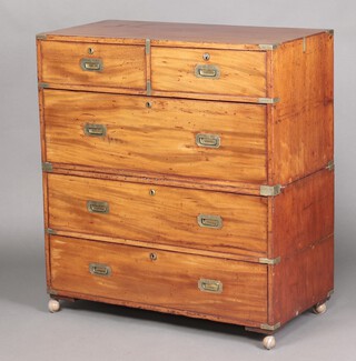 A 19th Century camphor military chest with brass countersunk handles, 2 short and 2 long drawers, raised on later shepherd's casters 109cm h x 99cm w x 50cm d 