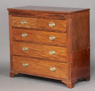 A 19th Century mahogany chest of 2 short and 3 long drawers with fluted columns to the sides, raised on bracket feet 112cm h x 122cm w x 52cm d 