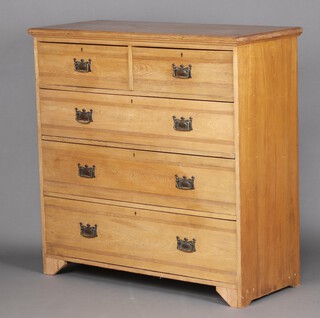 An Edwardian "birch" chest of 2 short and 3 long drawers with metal plate drop handles, raised on bracket feet 121cm h x 121cm w x 52cm d 