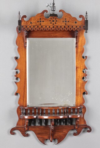 A Victorian rectangular bevelled plate wall mirror contained in an inlaid walnut frame with shelf to base 65cm h x 41cm w 