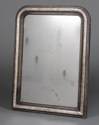 A 19th Century French arch plate mirror contained in an ebonised and silvered frame 79cm h x 62cm w 