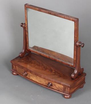 A William IV rectangular plate dressing table mirror contained in a swing frame, the bow front base fitted 1 long drawer, raised on bun feet 59cm h x 59cm w x 24cm d 