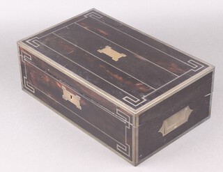 A Georgian coromandel and inlaid brass writing slope with pink velvet writing surface  14cm h x 39cm w x 24cm d 