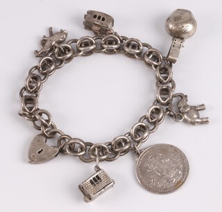A white metal multi link bracelet hung 6 charms, 20cm  
