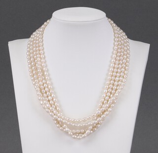 A 5 row choker of cultured pearls 41cm 