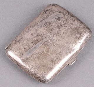An engraved silver cigarette case with parcel gilt interior, monogrammed HB, Birmingham 1917 by Frederick Field, 84g  