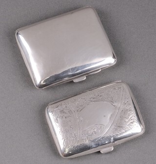 A plain silver cigarette case Birmingham 1923 (small dent and scratches) and 1 other Birmingham 1910 (split and dented), 95g