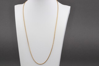 A gold marked 750 flat link chain, 54cm, 13g 
