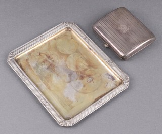 A silver cigarette case monogrammed, London 1919 by Samson Morden 85g, together with a rectangular metal tray 15cm x 12.5cm 