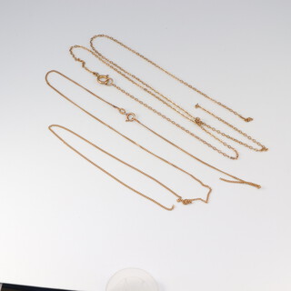 A 9ct gold fine link chain 48cm and 1 other 42cm (both a/f) 2.1g 