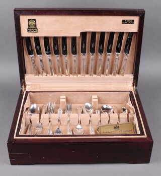 Viners, a 48 piece canteen of Old English pattern cutlery comprising 6 table knives, 6 table forks, 6 pudding spoons, 6 pudding forks, 6 table knives, 2 serving spoons, 6 tea spoons, 6 coffee spoons, 2 salt spoons, 2 mustard spoons contained in an oak canteen box