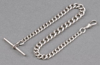 A silver curb link single Albert watch chain 31cm, 46g 