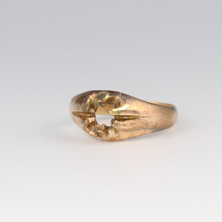 A gold testing as 9ct ring mount, size P 1/2, 4g