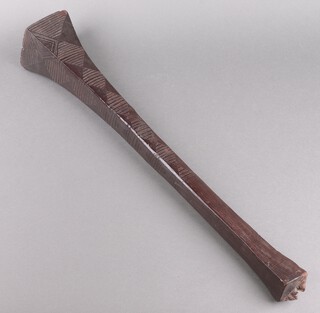 A Tongan hardwood Apaâ€™apai ( Club ) with with carved diamonds inset lineal waves  65cm 