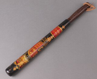A Victorian turned wooden and painted police truncheon with royal arms, dated 10th April 1848 and marked W S Pryor 47cm 
