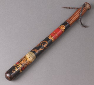 A Parker of Holborn Victorian turned wooden and painted police truncheon with crowned royal cypher, marked Police and impressed B37L 44cm 