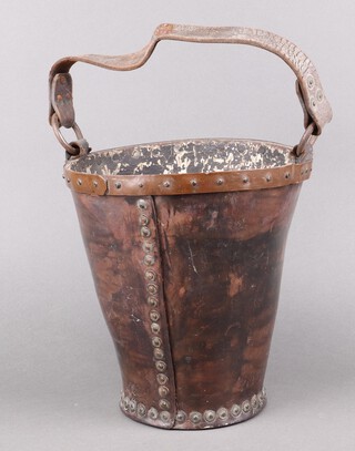 A 19th Century leather cavalry feed bucket 29cm x 27cm 
