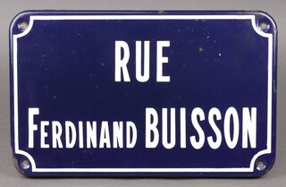 A French rectangular blue and white enamelled street sign "Rue Ferdinand Buisson" 24cm x 40cm  
