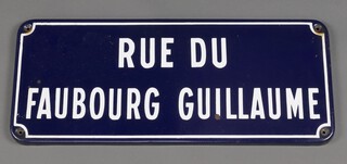 A French blue and white enamelled street sign "Rue Du Faubourg Guillaune" 25cm x 59cm 