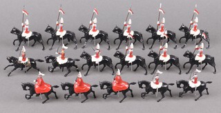 Fourteen Britains figures of mounted life guards and 3 others of life guards in winter capes 
