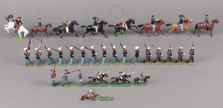 Two US Marine ensigns and 9 guards, a mounted French officer, French Foreign Legion Troops, 3 cowboys and a collection of Yankee and Confederate soldiers 