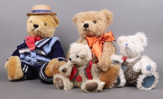 A collection of 4 Hermann plush teddy bears - Anton 2002 29cm h, Hubertus (with growl box) 53cm  no.61/1000 Luftikus no.98/1000 29cm and a 75th Anniversary teddy bear (with growl box) 46cm 