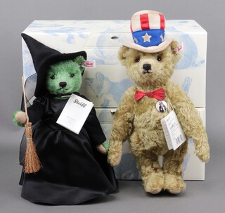 Steiff, a 2016 "Uncle Sam" teddy bear in golden mohair no.683107, 31cm h,  limited edition 528/1500 together with a "Wicked Witch of The West" in green mohair no.682407 limited edition 809/1939, both boxed and with certificates 