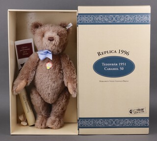 Steiff, a 1996 replica "1951 Teddy Bear" in caramel mohair 50cm h, limited edition 1221/5000, boxed and with certificate 