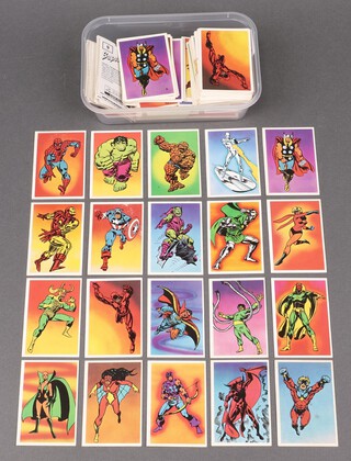 A large collection of Mr Wimpy Super Heroes, Super Villains Swap'n Save cards (all Marvel) and a small collection of Super Sport Panini stickers 