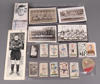 Cigarette cards, a collection of mainly pre 1940's examples including BAT Famous Footballers, Trix (large, medium and small), Bucktrouts Football Teams of Bailiwick, Navy Cut Popular Footballers Season 1934-35, several Kiddy's Favourites and Smiths Cars (in very poor condition), a Baines Shield for Sutton United Reserves together with a collection of early Football Team postcards 