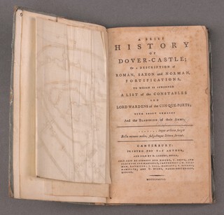 Anonymous, "A Brief History of Dover Castle or A Description of The Roman, Saxon and Norman Fortifications to Which is Subjoined a List of The Constables and Luftwardens of the Cinque-Ports" Ledger Canterbury 1887, 12mo., fold out map is present 