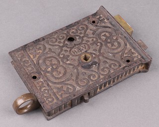 H & T Vaughan, a metal door lock 15cm h x 10cm w 