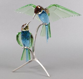 A Swarovski Crystal 2013 Silver Lake series figure - The Bee-eaters, on a metal stand 27cm, boxed 