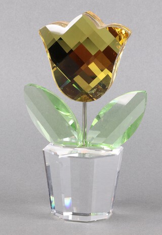 A Swarovski Crystal 2006 ornament in the form a yellow tulip in octagonal pot 19cm, boxed