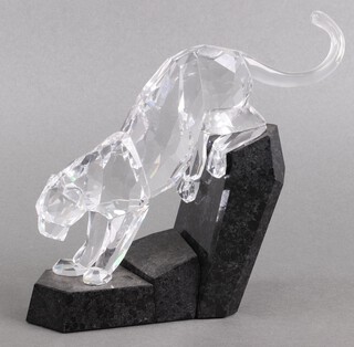 A Swarovski Crystal  2011 Power of Elegance figure - Soulmates Panther on a granite stand 17cm, boxed and with certificate 