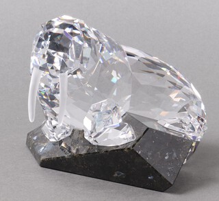A Swarovski Crystal  2009 Nature of Serenity's  figure - Walrus on a granite stand 13cm, boxed and with certificate  