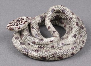 A 19th Century pottery figure of a curled rattlesnake 10cm 