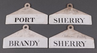 Four 19th Century Wedgwood cellar bin/crate labels - Port, Brandy and Sherry (x2) 8cm x 14cm  
