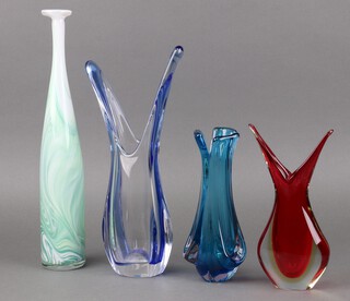 A Murano Sommerso red glass vase 21cm and 3 other Art Glass vases