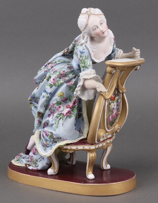 A Jean Gille Victorian biscuit porcelain figure of a kneeling lady at a prie-dieu 28cm h 
