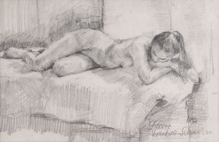 **Sherree Valentine-Daines (b.1959), Reclining Female Nude Study, pencil, signed and dated 1982, 24cm x 37cm, within an ebonized and gilt frame.**Please note that Artists Resale Rights may be payable on this lot