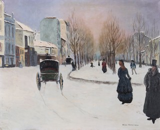 **Sherree Valentine-Daines (British, b.1959), after Norbert Goeneutte (1854-1894), The Boulevard de Clichy under Snow, oil on canvas, signed, 53cm x 64cm, within a swept gilt composition frame.**Please note that Artists Resale Rights may be payable on this lot