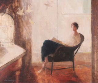**David Brayne (British, b.1954), "Our House is Filled with many Birds", watercolour with acrylic, signed recto, titled verso, 52cm x 60cm, within a painted wood frame **Please note that Artists Resale Rights may be payable on this lot