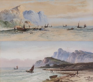Lennard Lewis (1826-1913), Coastal Landscapes, a pair of 19th century watercolours, both signed and dated '92, 23cm x 53cm, both within gilt frames.