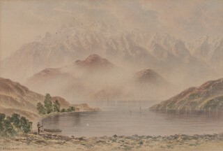 Ethel R. Price, Alpine Lake Scene, watercolour, signed and dated 1911, 24cm x 36cm, within a gilt frame.