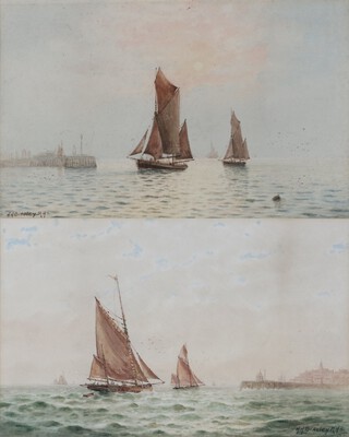 Herbert Harding Bingley (1841-1920), Maritime Harbour Scenes with Sailing Vessels, a pair of late 19th/early 20th century watercolours, both signed, each 20cm x 33cm, both within composition frames.