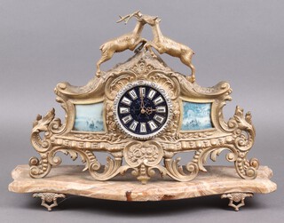 A 19th Century French mantel clock with quartz movement, in a gilt painted case on a shaped marble base 30cm h x 43cm w 