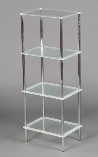 A 4 tier rectangular tempered glass and chrome whatnot 105cm h x 40cm w x 30cm d  
