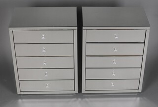 A pair of mirrored chests of 5 drawers, 97cm h x 66cm w x 41cm d 